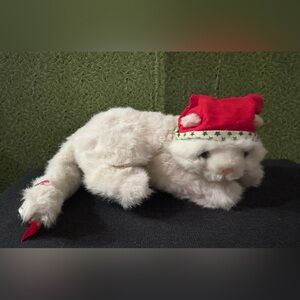 Applause Vintage Holiday Plush Cat With Christmas Hat And Bell On The Tail